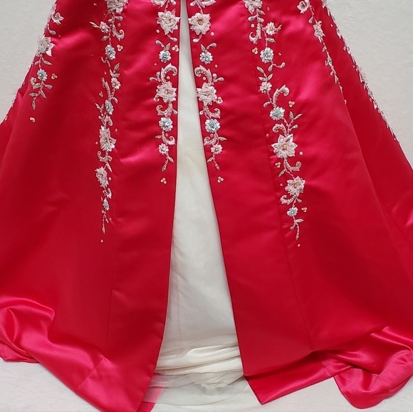 Vintage Precious Formals Special Made Magenta Beaded Floral Lace Tulle Ball Gown - Picture 6 of 16